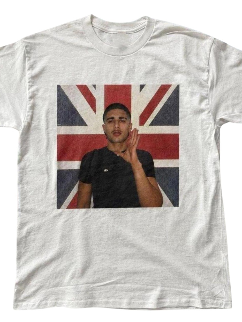 Union Jack Flag Portrait Graphic White Heavy Cotton Gildan T-Shirt